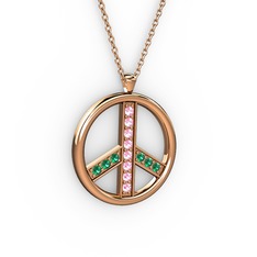 Barış Kolye - Pembe kuvars ve yeşil kuvars 14 ayar rose altın kolye (40 cm rose altın rolo zincir) #48tklf
