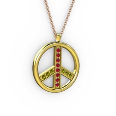 Garnet ve peridot 925 ayar altın kaplama gümüş kolye (40 cm rose altın rolo zincir)