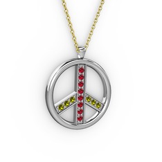 Barış Kolye - Garnet ve peridot 925 ayar gümüş kolye (40 cm altın rolo zincir) #4ahacy
