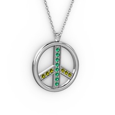 Yeşil kuvars ve peridot 14 ayar beyaz altın kolye (40 cm gümüş rolo zincir)