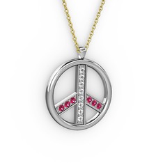 Beyaz zirkon ve rodolit garnet 18 ayar beyaz altın kolye (40 cm altın rolo zincir)