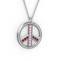 Barış Kolye - Pembe kuvars ve garnet 14 ayar beyaz altın kolye (40 cm beyaz altın rolo zincir) #5qybf2