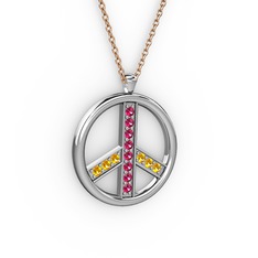 Barış Kolye - Rodolit garnet ve sitrin 8 ayar beyaz altın kolye (40 cm rose altın rolo zincir) #6whi29
