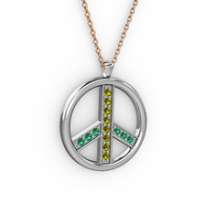 Barış Kolye - Peridot ve yeşil kuvars 18 ayar beyaz altın kolye (40 cm rose altın rolo zincir) #7c8p4s