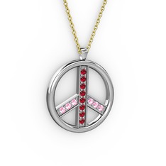 Garnet ve pembe kuvars 8 ayar beyaz altın kolye (40 cm altın rolo zincir)