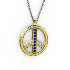 Barış Kolye - Lab safir ve swarovski 18 ayar altın kolye (40 cm gümüş rolo zincir) #7mf910