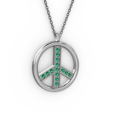 Barış Kolye - Yeşil kuvars 18 ayar beyaz altın kolye (40 cm gümüş rolo zincir) #agdzic
