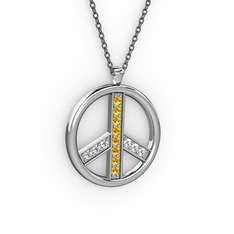 Barış Kolye - Sitrin ve swarovski 14 ayar beyaz altın kolye (40 cm gümüş rolo zincir) #bgslov