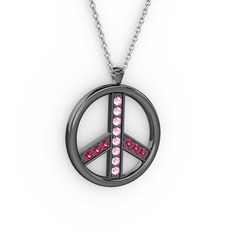 Barış Kolye - Pembe kuvars ve rodolit garnet 925 ayar siyah rodyum kaplama gümüş kolye (40 cm beyaz altın rolo zincir) #bzz6r0