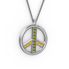 Barış Kolye - Peridot ve sitrin 8 ayar beyaz altın kolye (40 cm gümüş rolo zincir) #c7bx7q