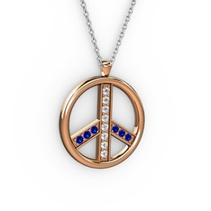 Barış Kolye - Swarovski ve lab safir 14 ayar rose altın kolye (40 cm gümüş rolo zincir) #caj8ci