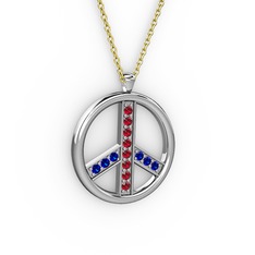 Barış Kolye - Garnet ve lab safir 14 ayar beyaz altın kolye (40 cm altın rolo zincir) #clsde6