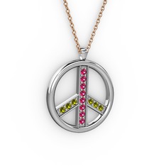 Barış Kolye - Rodolit garnet ve peridot 14 ayar beyaz altın kolye (40 cm rose altın rolo zincir) #cqvern