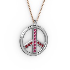 Barış Kolye - Rodolit garnet ve garnet 14 ayar beyaz altın kolye (40 cm rose altın rolo zincir) #cvbb3p