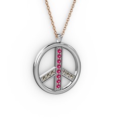 Barış Kolye - Rodolit garnet ve dumanlı kuvars 14 ayar beyaz altın kolye (40 cm rose altın rolo zincir) #d06a9l