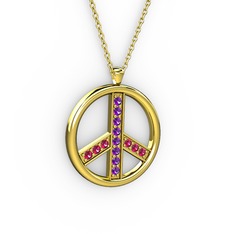 Barış Kolye - Ametist ve rodolit garnet 18 ayar altın kolye (40 cm altın rolo zincir) #h78xbr