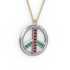 Garnet ve yeşil kuvars 8 ayar beyaz altın kolye (40 cm altın rolo zincir)
