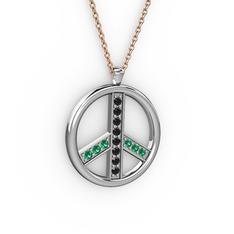Barış Kolye - Siyah zirkon ve yeşil kuvars 925 ayar gümüş kolye (40 cm rose altın rolo zincir) #i8gyjo