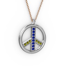 Barış Kolye - Lab safir ve peridot 18 ayar beyaz altın kolye (40 cm rose altın rolo zincir) #i90w2c