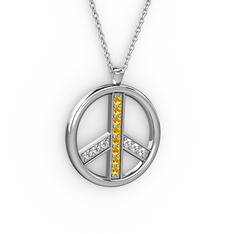 Barış Kolye - Sitrin ve swarovski 8 ayar beyaz altın kolye (40 cm beyaz altın rolo zincir) #ijma6x