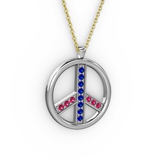 Barış Kolye - Lab safir ve rodolit garnet 18 ayar beyaz altın kolye (40 cm altın rolo zincir) #iyuvqz