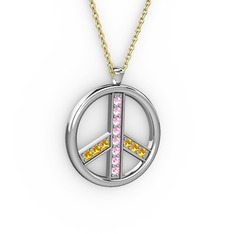 Barış Kolye - Pembe kuvars ve sitrin 14 ayar beyaz altın kolye (40 cm gümüş rolo zincir) #jw9i99