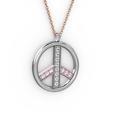 Barış Kolye - Pırlanta ve pembe kuvars 18 ayar beyaz altın kolye (0.12 karat, 40 cm rose altın rolo zincir) #knlml7