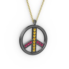 Barış Kolye - Sitrin ve rodolit garnet 925 ayar siyah rodyum kaplama gümüş kolye (40 cm altın rolo zincir) #kuy70l