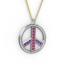 Rodolit garnet ve ametist 14 ayar beyaz altın kolye (40 cm altın rolo zincir)