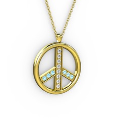 Barış Kolye - Swarovski ve akuamarin 925 ayar altın kaplama gümüş kolye (40 cm altın rolo zincir) #lb9cd4