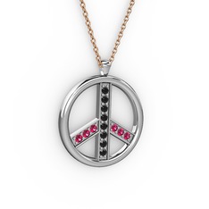Barış Kolye - Siyah zirkon ve rodolit garnet 14 ayar beyaz altın kolye (40 cm rose altın rolo zincir) #lq7byk