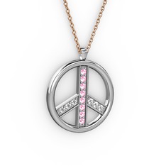 Barış Kolye - Pembe kuvars ve pırlanta 14 ayar beyaz altın kolye (0.09 karat, 40 cm rose altın rolo zincir) #lqo1i9