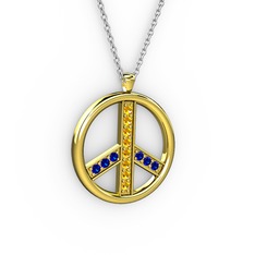 Barış Kolye - Sitrin ve lab safir 8 ayar altın kolye (40 cm gümüş rolo zincir) #mh70xf