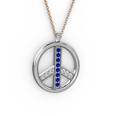 Lab safir ve swarovski 14 ayar beyaz altın kolye (40 cm gümüş rolo zincir)
