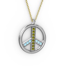 Barış Kolye - Peridot ve akuamarin 925 ayar gümüş kolye (40 cm altın rolo zincir) #o2ozw