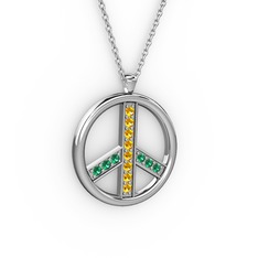 Barış Kolye - Sitrin ve yeşil kuvars 925 ayar gümüş kolye (40 cm gümüş rolo zincir) #o3br6l