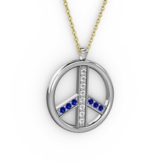Barış Kolye - Swarovski ve lab safir 18 ayar beyaz altın kolye (40 cm altın rolo zincir) #obnfuf