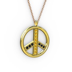 Barış Kolye - Sitrin ve siyah zirkon 925 ayar altın kaplama gümüş kolye (40 cm rose altın rolo zincir) #pz2ac2