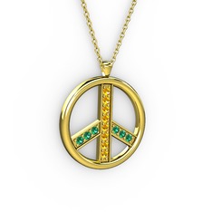 Barış Kolye - Sitrin ve yeşil kuvars 18 ayar altın kolye (40 cm altın rolo zincir) #pz2rgb