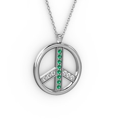 Barış Kolye - Yeşil kuvars ve swarovski 18 ayar beyaz altın kolye (40 cm gümüş rolo zincir) #q1k26q