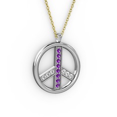 Ametist ve swarovski 925 ayar gümüş kolye (40 cm altın rolo zincir)