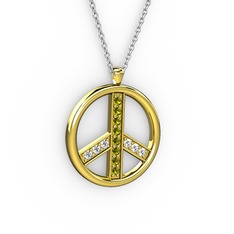 Barış Kolye - Peridot ve beyaz zirkon 18 ayar altın kolye (40 cm gümüş rolo zincir) #qsfiqr