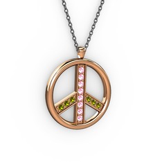 Barış Kolye - Pembe kuvars ve peridot 925 ayar rose altın kaplama gümüş kolye (40 cm gümüş rolo zincir) #r56oy3