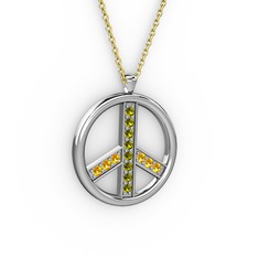 Peridot ve sitrin 14 ayar beyaz altın kolye (40 cm altın rolo zincir)