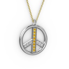 Sitrin ve swarovski 18 ayar beyaz altın kolye (40 cm gümüş rolo zincir)