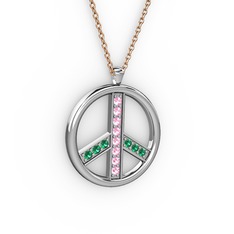 Pembe kuvars ve yeşil kuvars 925 ayar gümüş kolye (40 cm rose altın rolo zincir)