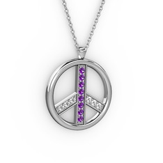 Barış Kolye - Ametist ve swarovski 8 ayar beyaz altın kolye (40 cm beyaz altın rolo zincir) #tpaodd