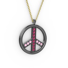 Rodolit garnet ve pembe kuvars 925 ayar siyah rodyum kaplama gümüş kolye (40 cm altın rolo zincir)