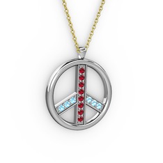 Garnet ve akuamarin 8 ayar beyaz altın kolye (40 cm altın rolo zincir)