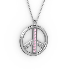 Barış Kolye - Pembe kuvars ve swarovski 18 ayar beyaz altın kolye (40 cm gümüş rolo zincir) #y0thjx